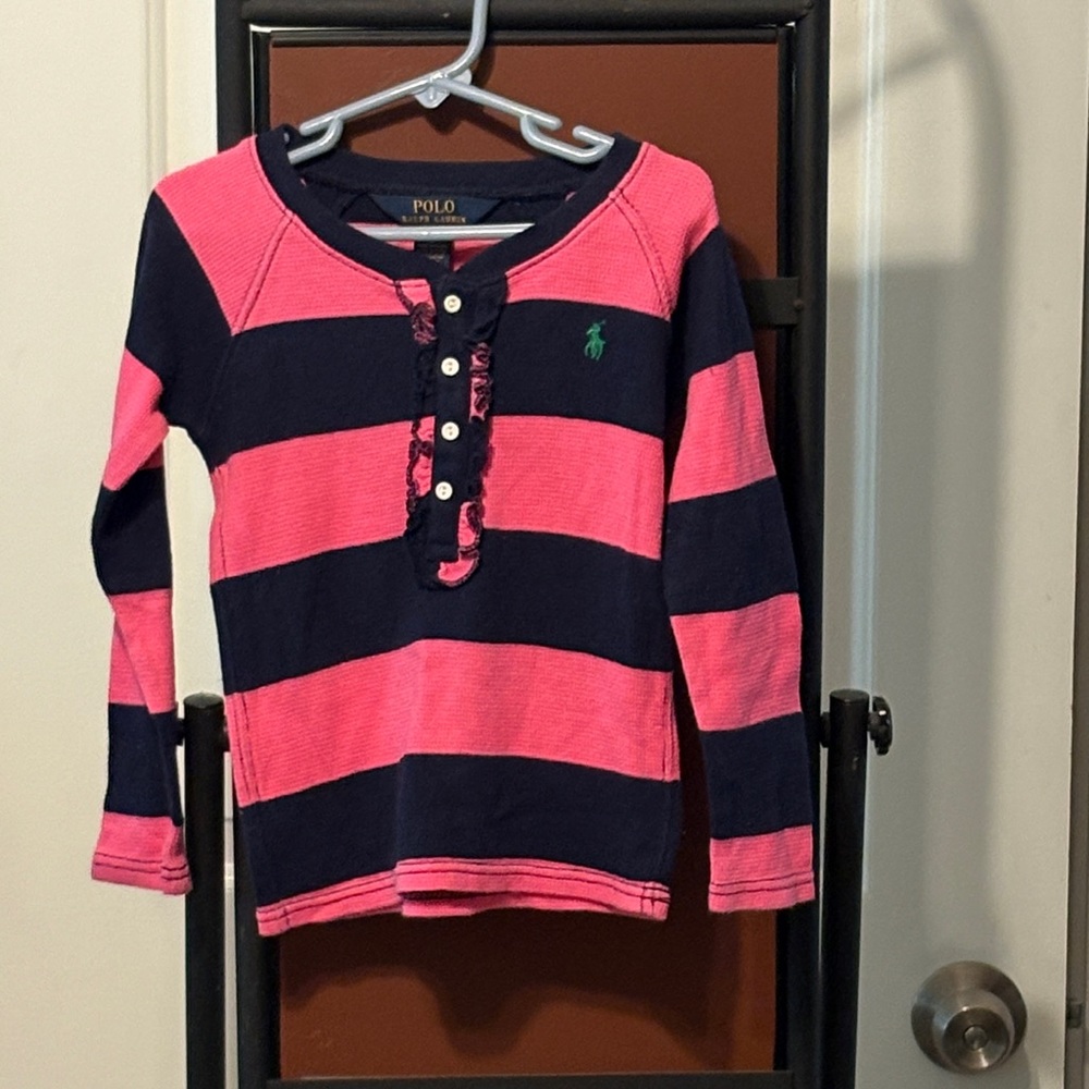 Polo by Ralph Lauren Navy & Hot Pink Striped Henley Top